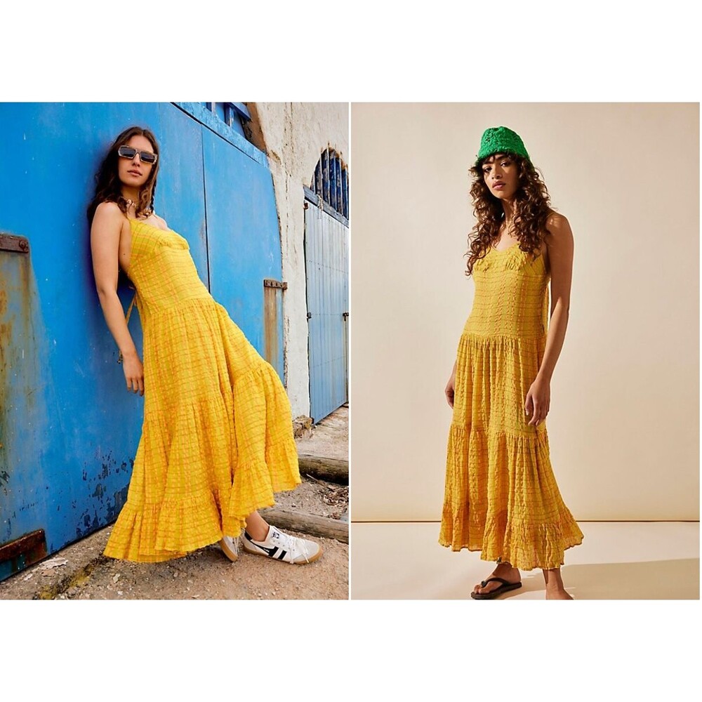 Free People Women's‎ Marigold Yellow Relaxed Fit Sleeveless Maxi Dress Size S